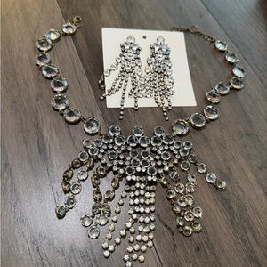 Banana Republic Elegant Silver Crystal Necklace and Earring Set